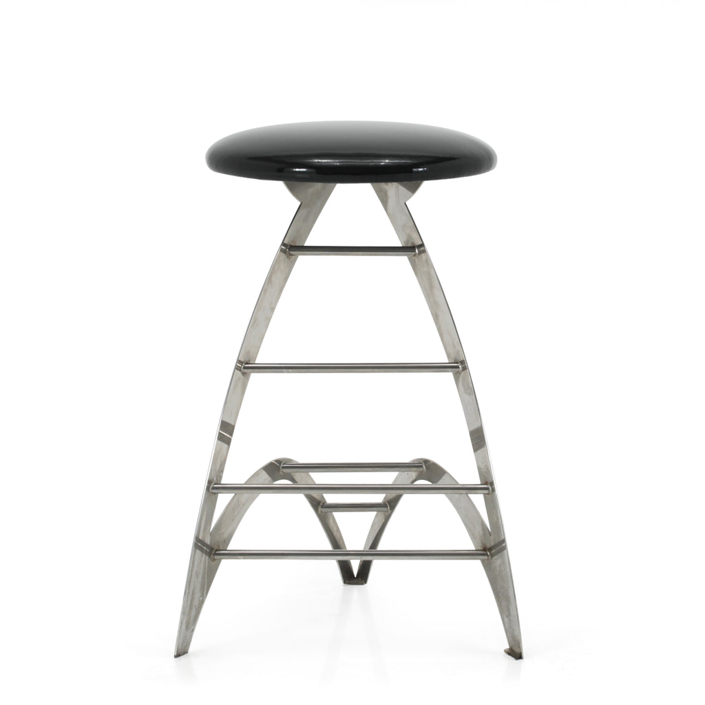 Futuristic Chrome + Glossy Black Strat Bar Stool