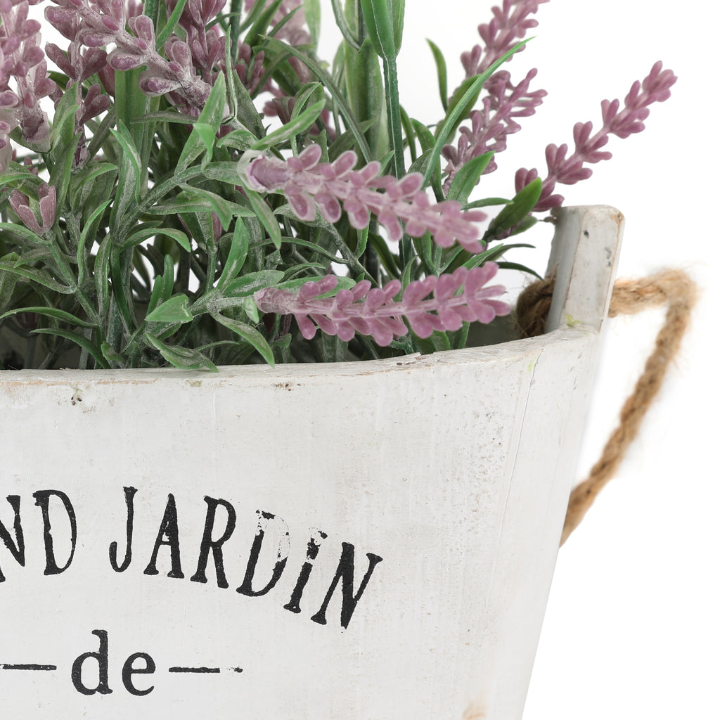 Faux Lavender Plant in White Wooden Pot (A+D)