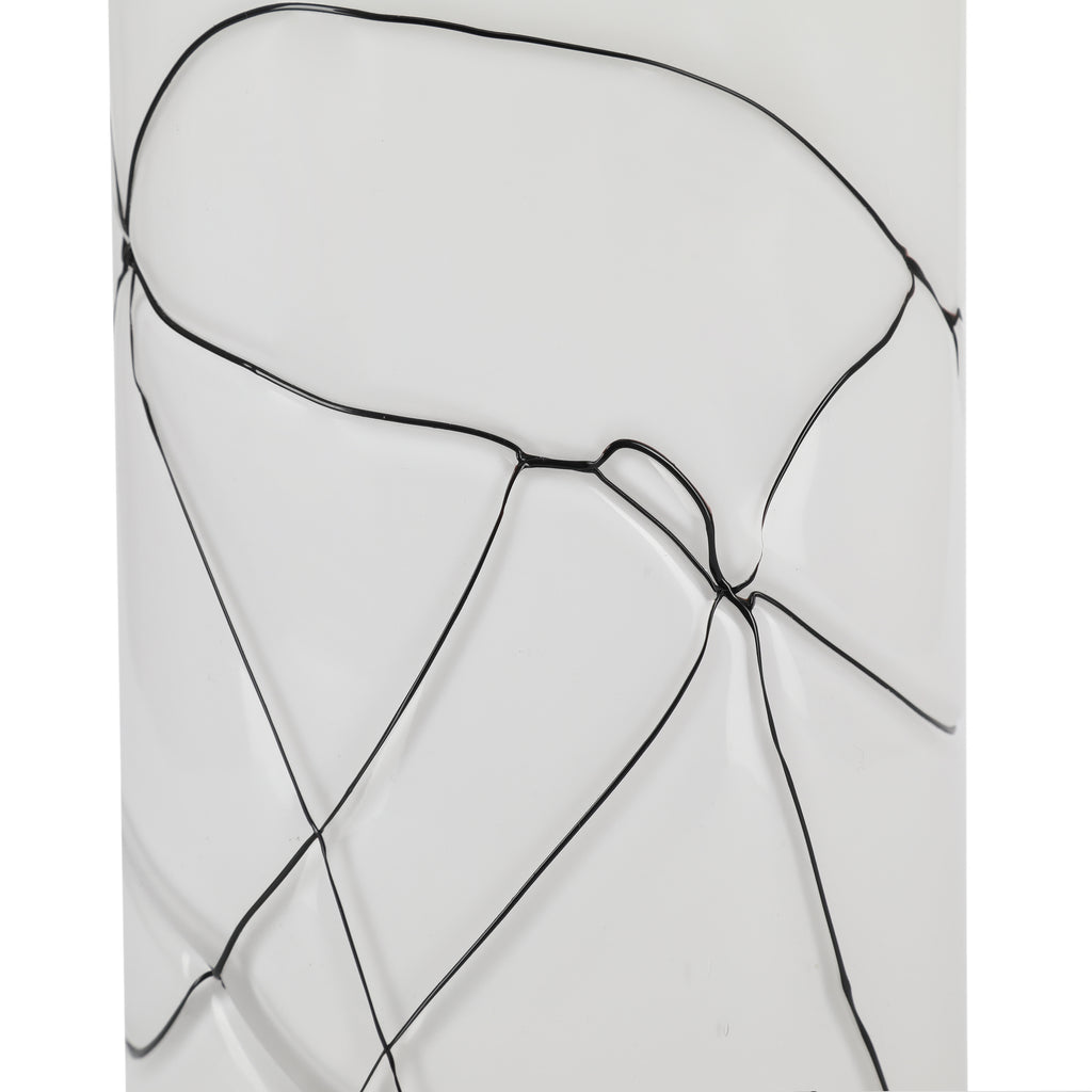 White Cylindrical Vase with Black Scribble
