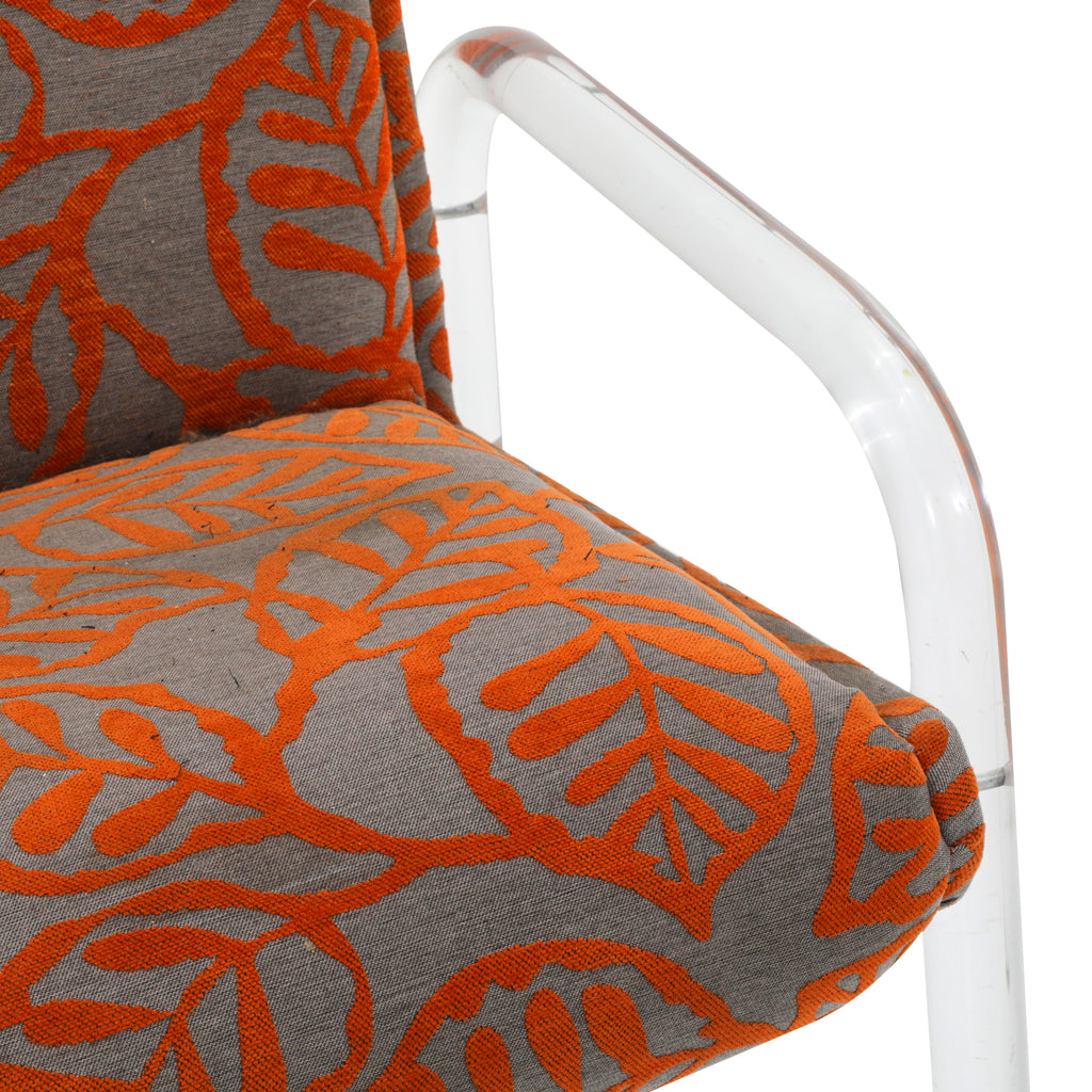 Vintage Orange Leaf and Lucite Chair