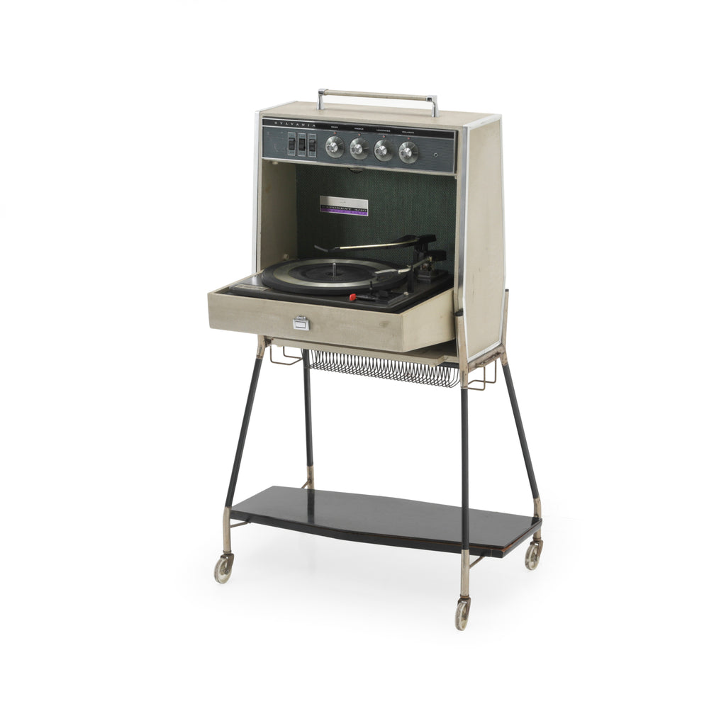 Beige Sylvania Turntable with Built In Speakers & Cart