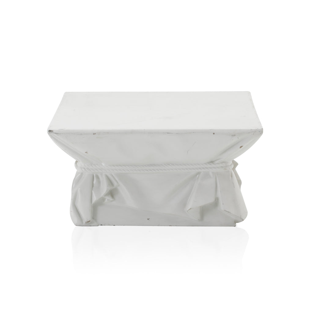 White Pedestal With Faux Cloth - Large
