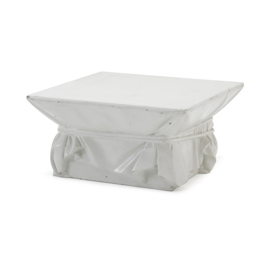 White Pedestal With Faux Cloth - Large