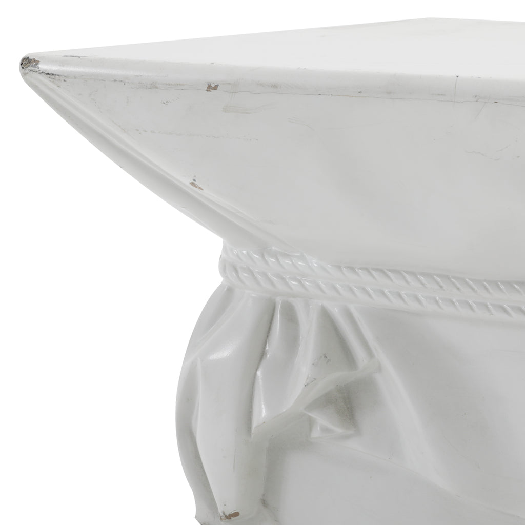 White Pedestal With Faux Cloth - Large