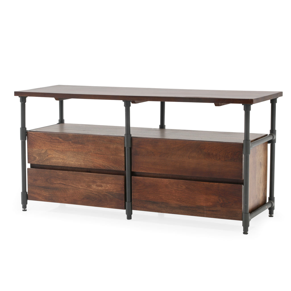 Wood Credenza with Metal Pipe Legs