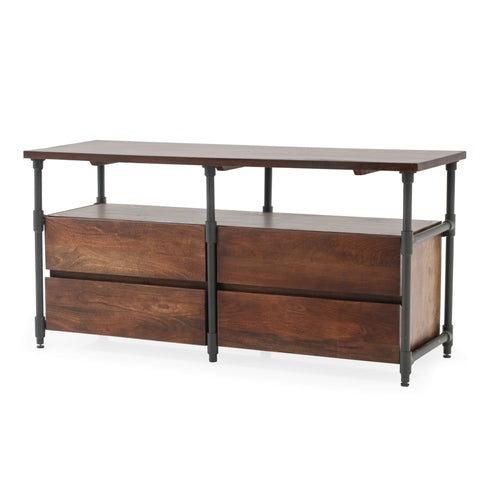 Wood Credenza with Metal Pipe Legs