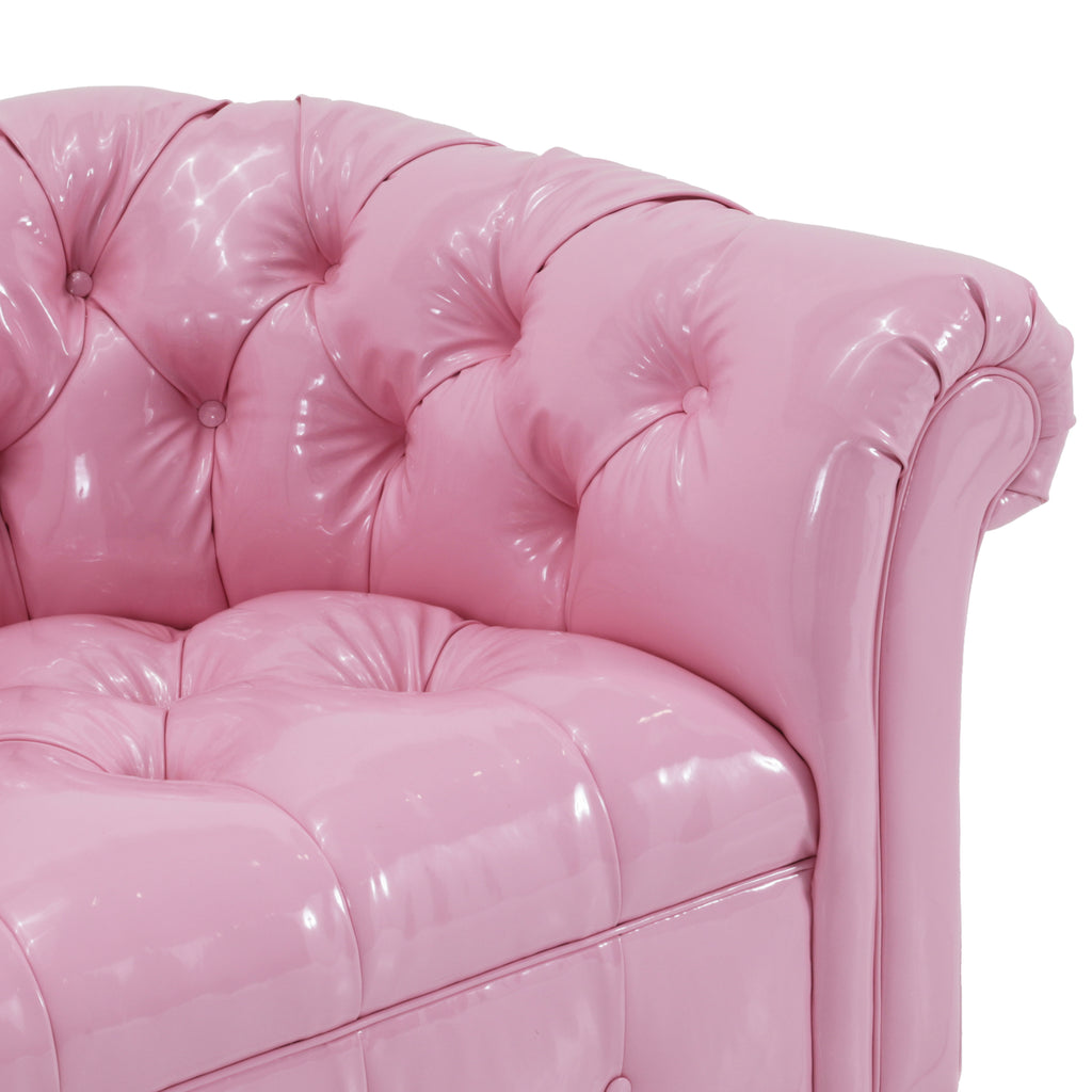 Glossy Pink Leather Tufted Chesterfield Love Seat Sofa
