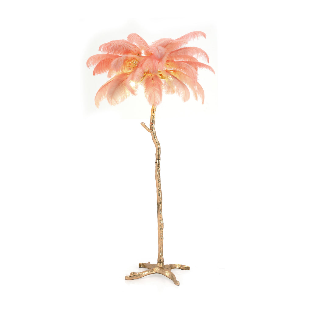 Pink & Gold Palm Tree Ostrich Feather Floor Lamp