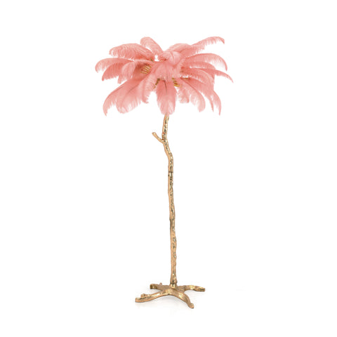Pink & Gold Palm Tree Ostrich Feather Floor Lamp