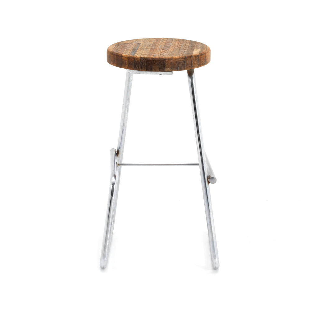 Wood Top Chrome Stool