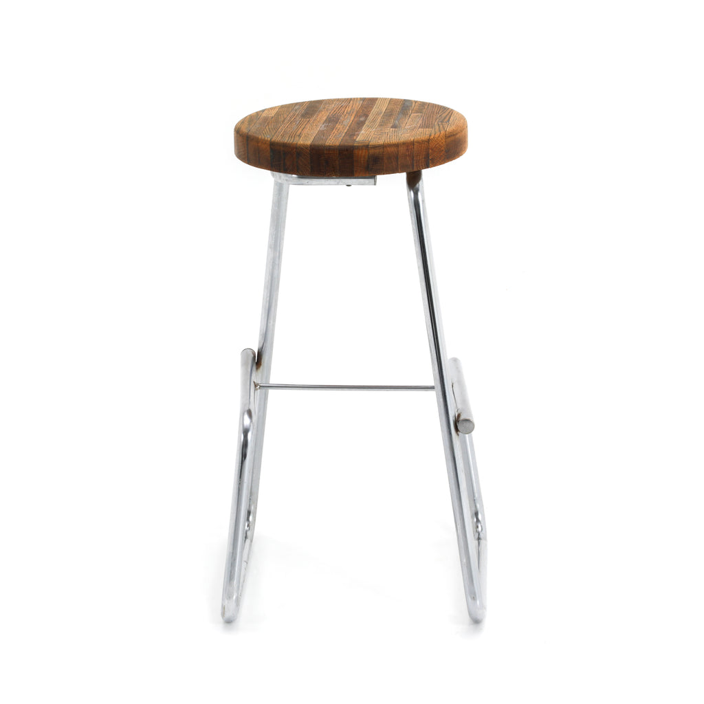 Wood Top Chrome Stool