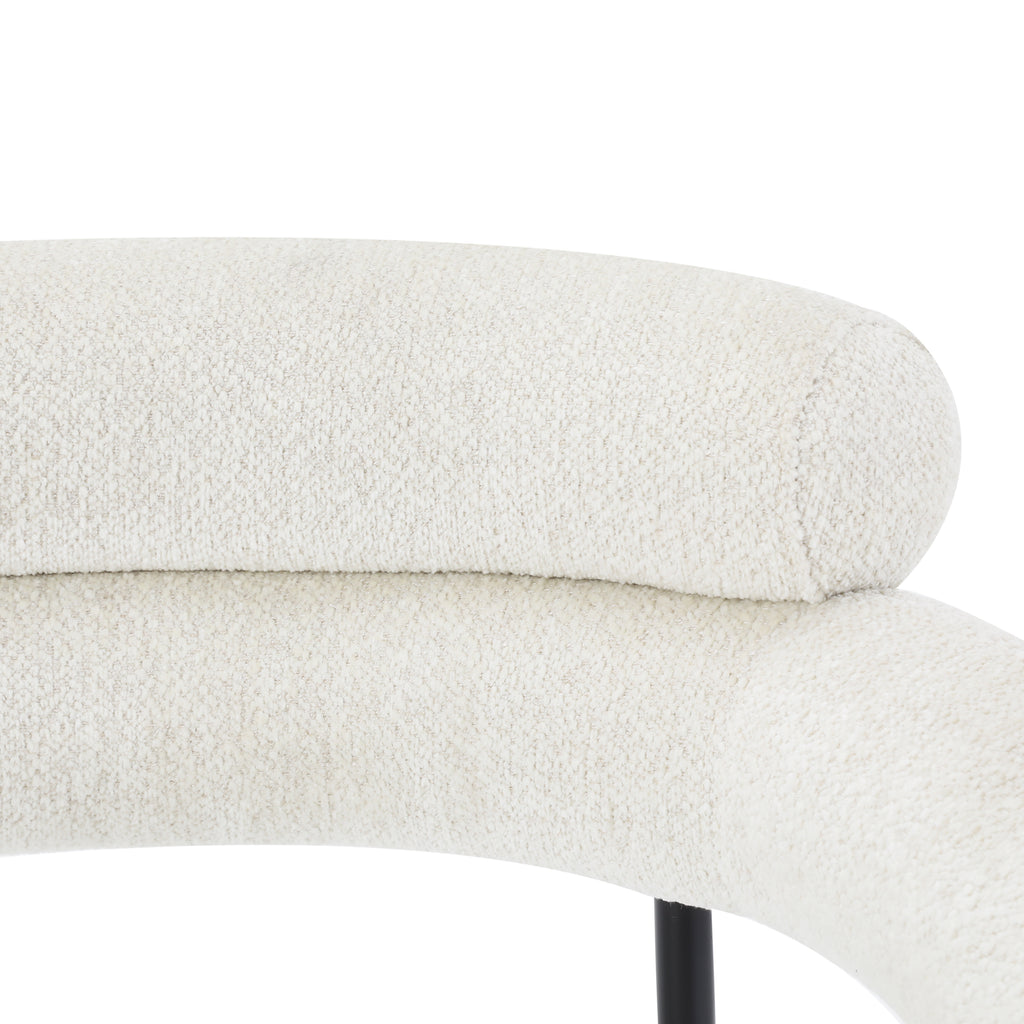 White Boucle Arm Chairs with Black Metal Base