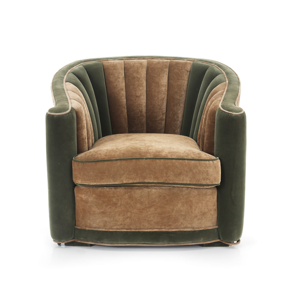 Green and Brown Suede Deco Arm Chair