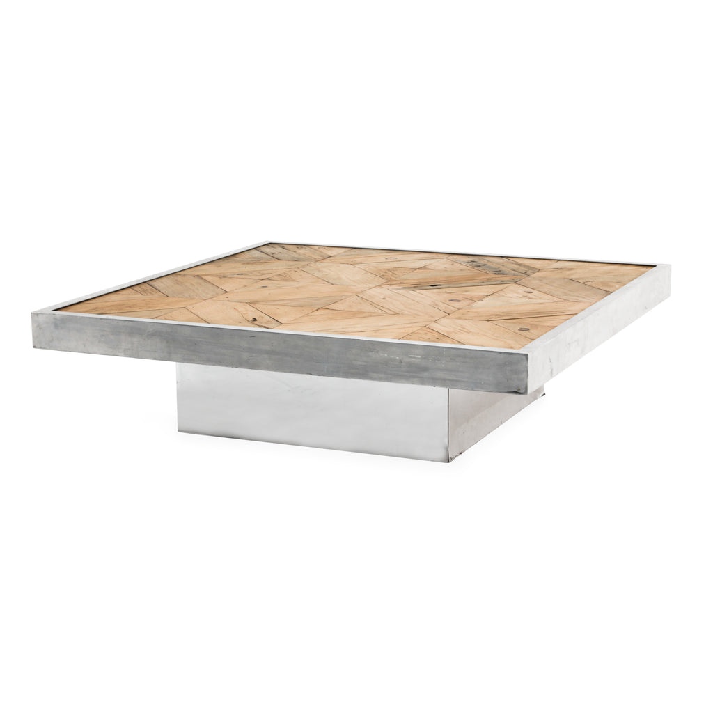Large Wood Chrome Coffee Table