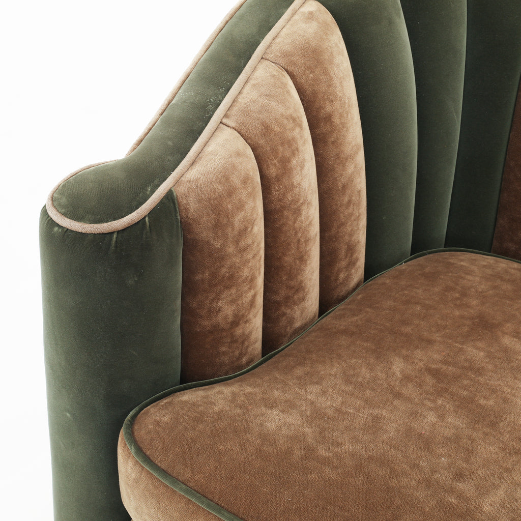 Green and Brown Suede Deco Arm Chair