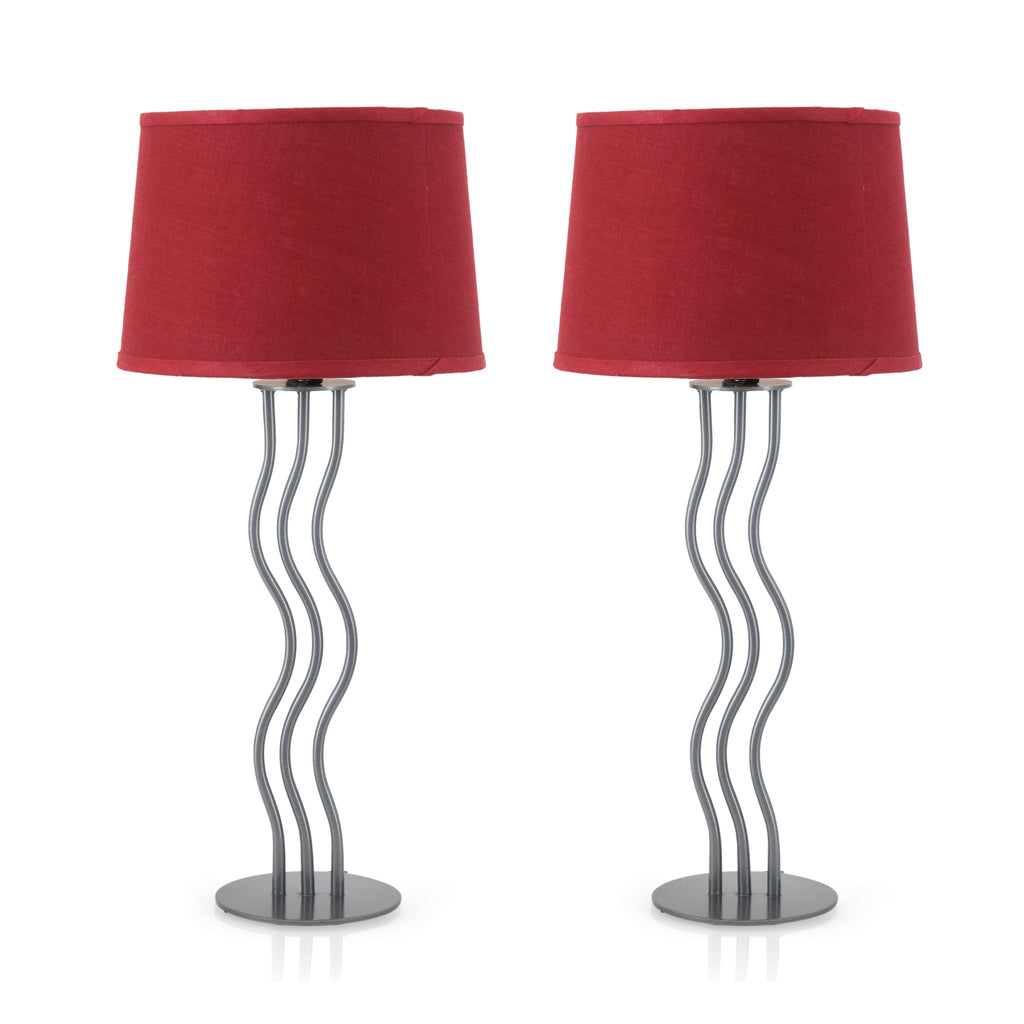 Red and Silver Wavey Table Lamps