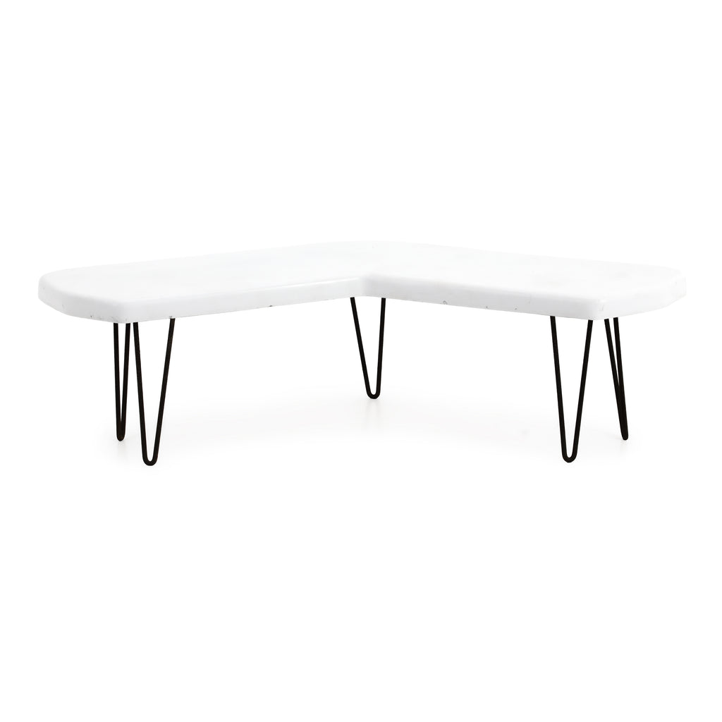 White Angled Bench w/ Black Metal Legs