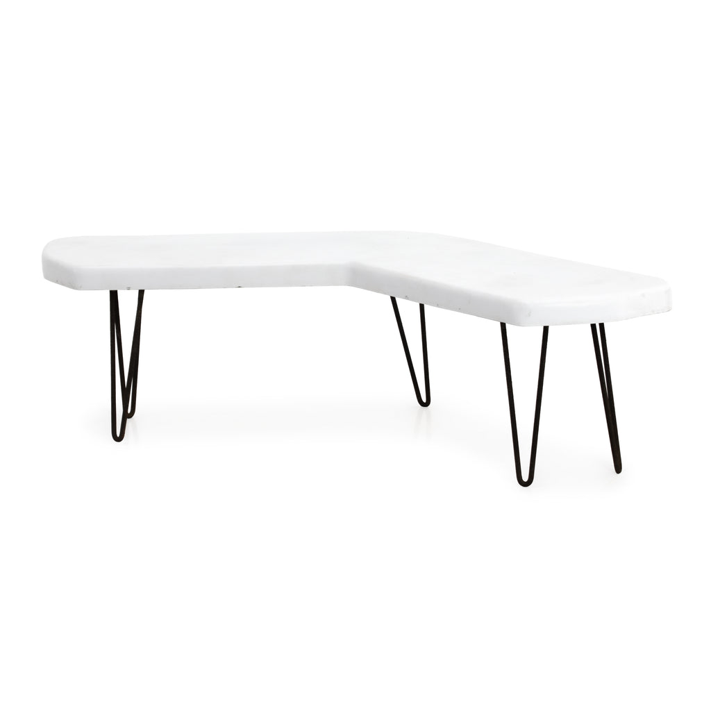 White Angled Bench w/ Black Metal Legs