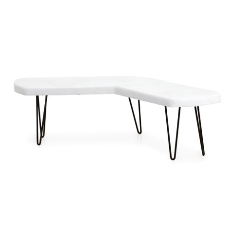 White Angled Bench w/ Black Metal Legs