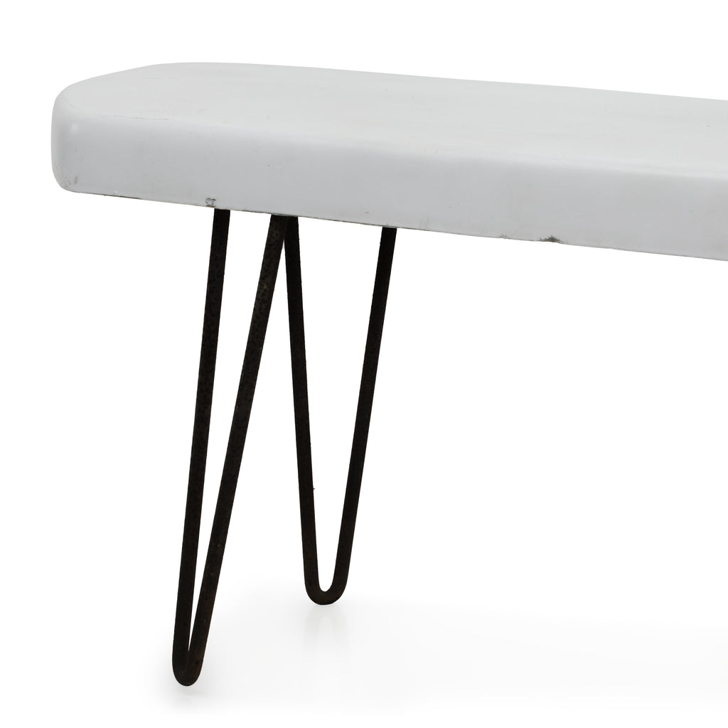 White Angled Bench w/ Black Metal Legs
