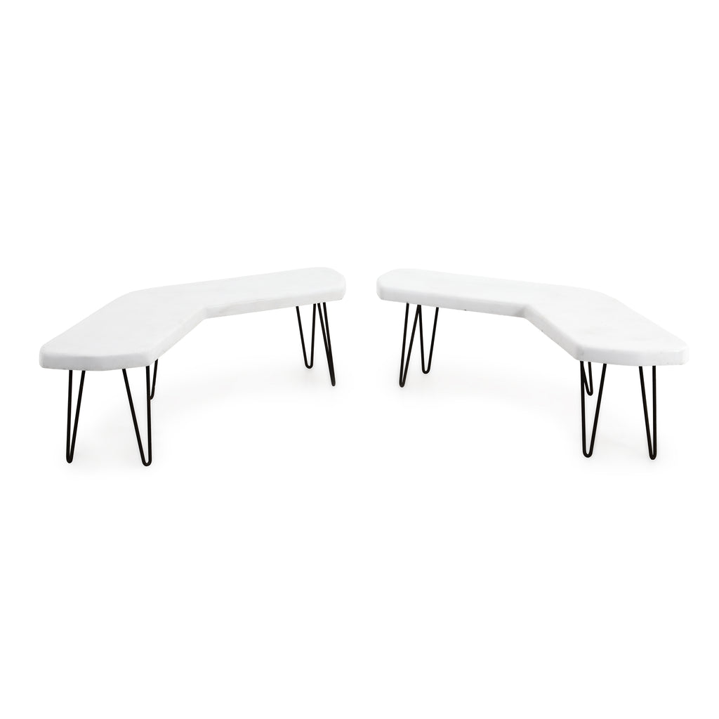 White Angled Bench w/ Black Metal Legs