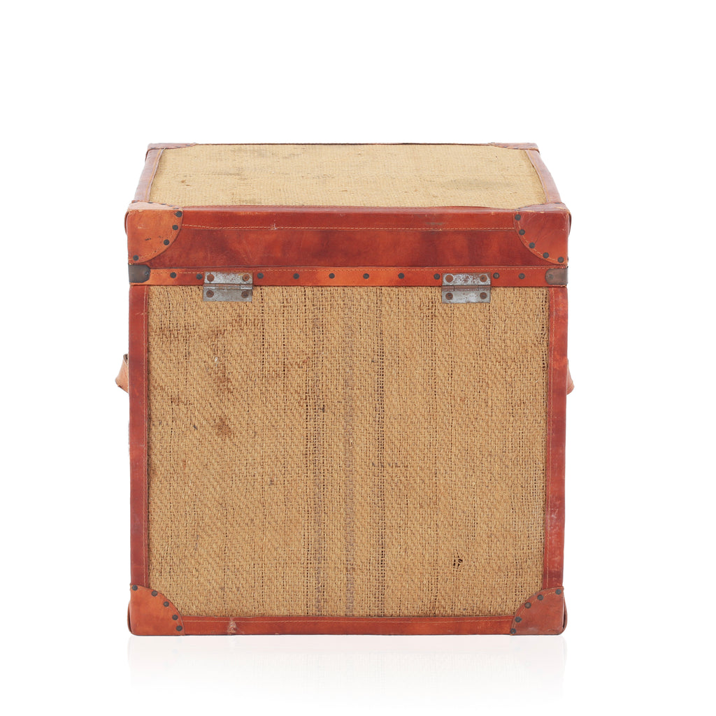 Red Leather & Burlap Storage Trunk