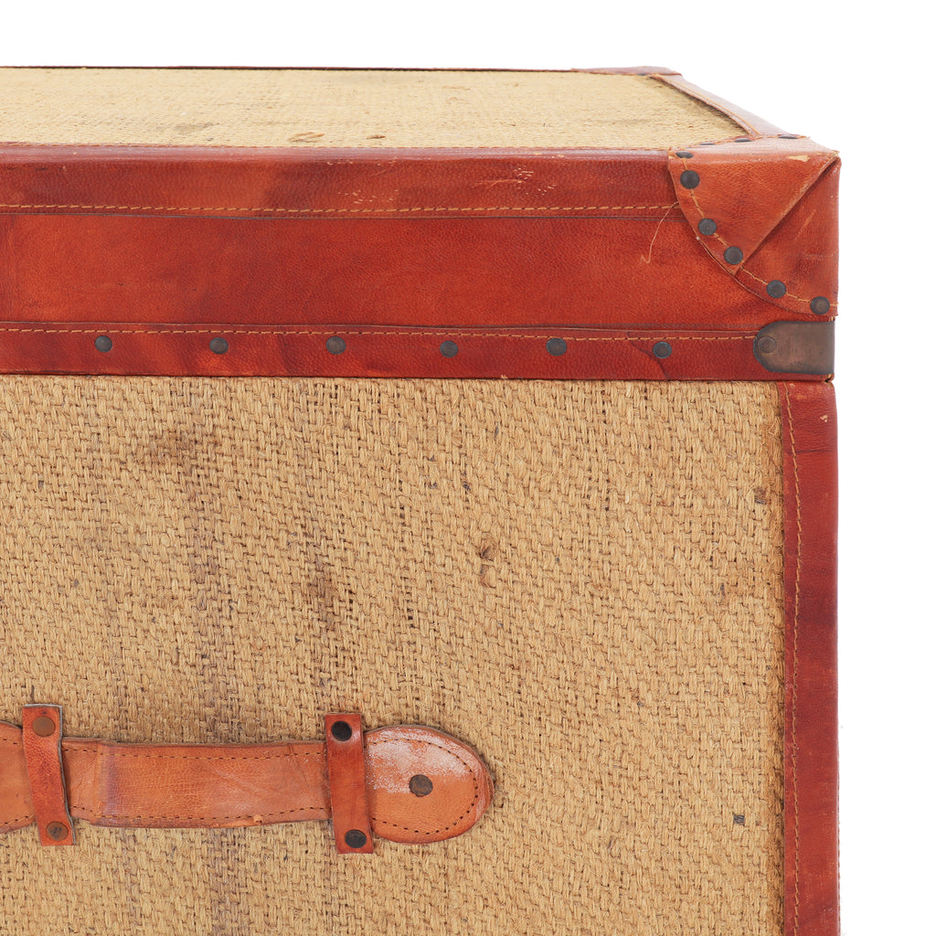 Red Leather & Burlap Storage Trunk