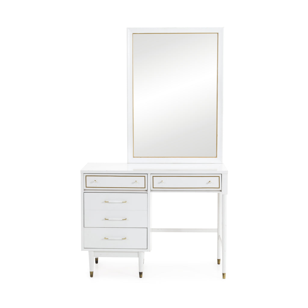 Small White Desk Vanity w Rectangle Mirror