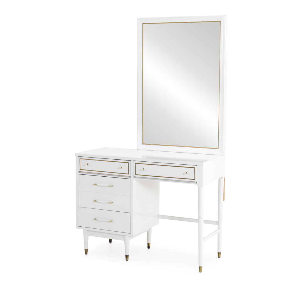 Small White Desk Vanity w Rectangle Mirror