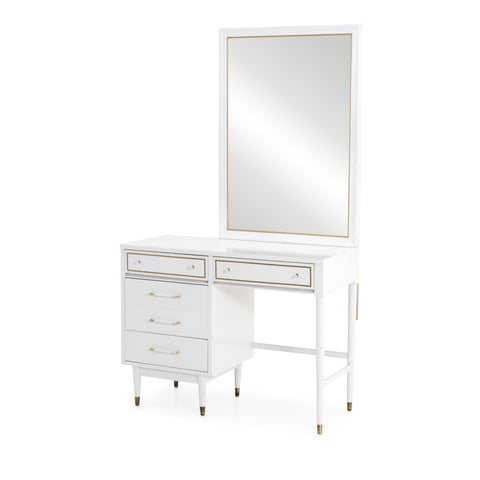 Small White Desk Vanity w Rectangle Mirror