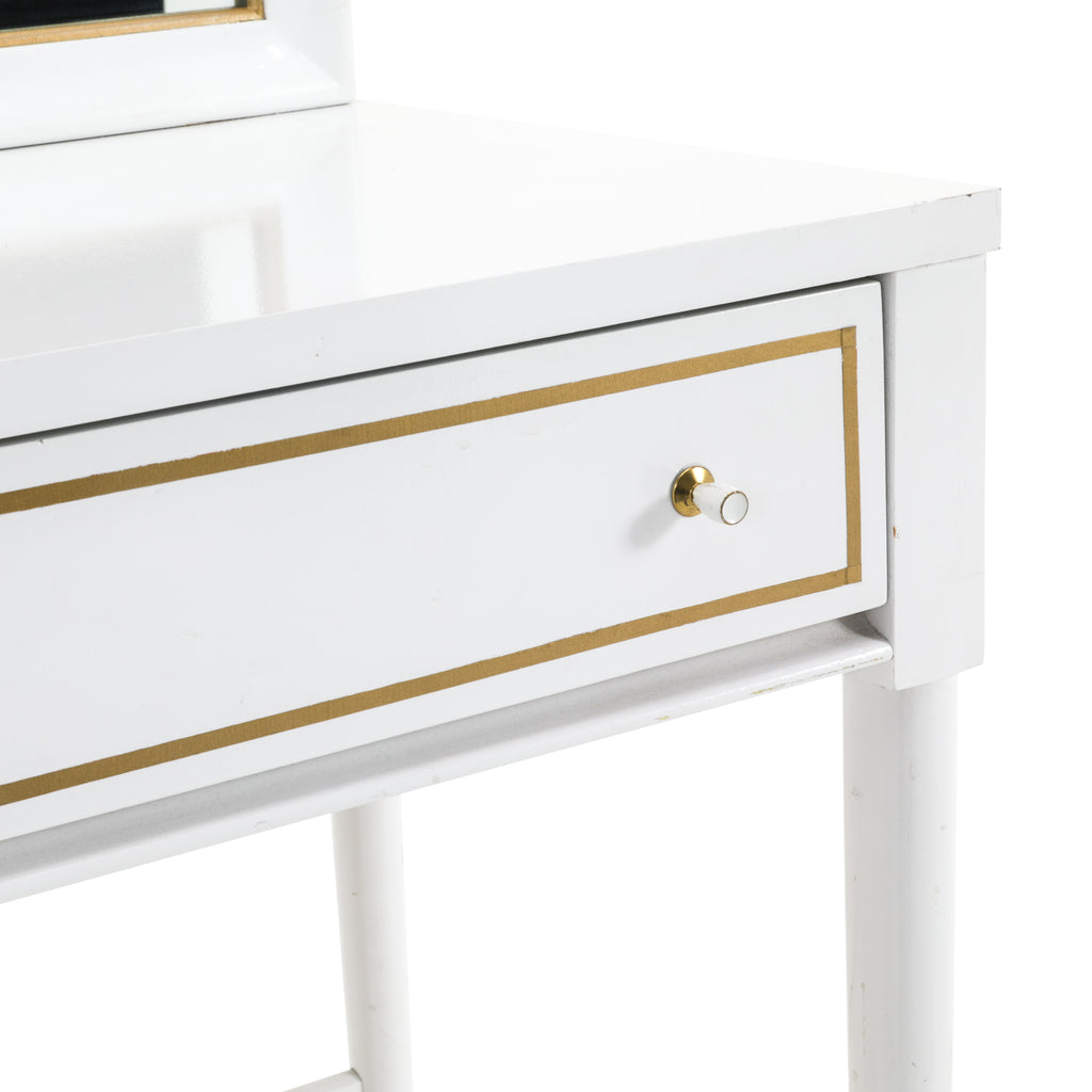 Small White Desk Vanity w Rectangle Mirror