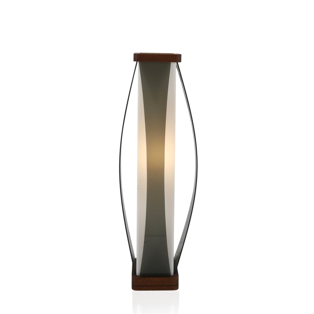 White Rectangle Floor Lamp with Wood Trim