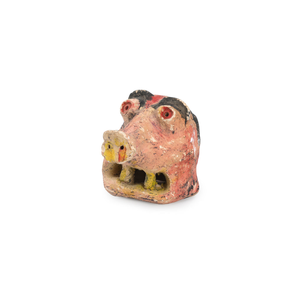 Small Scary Pink Pig Head Sculpture