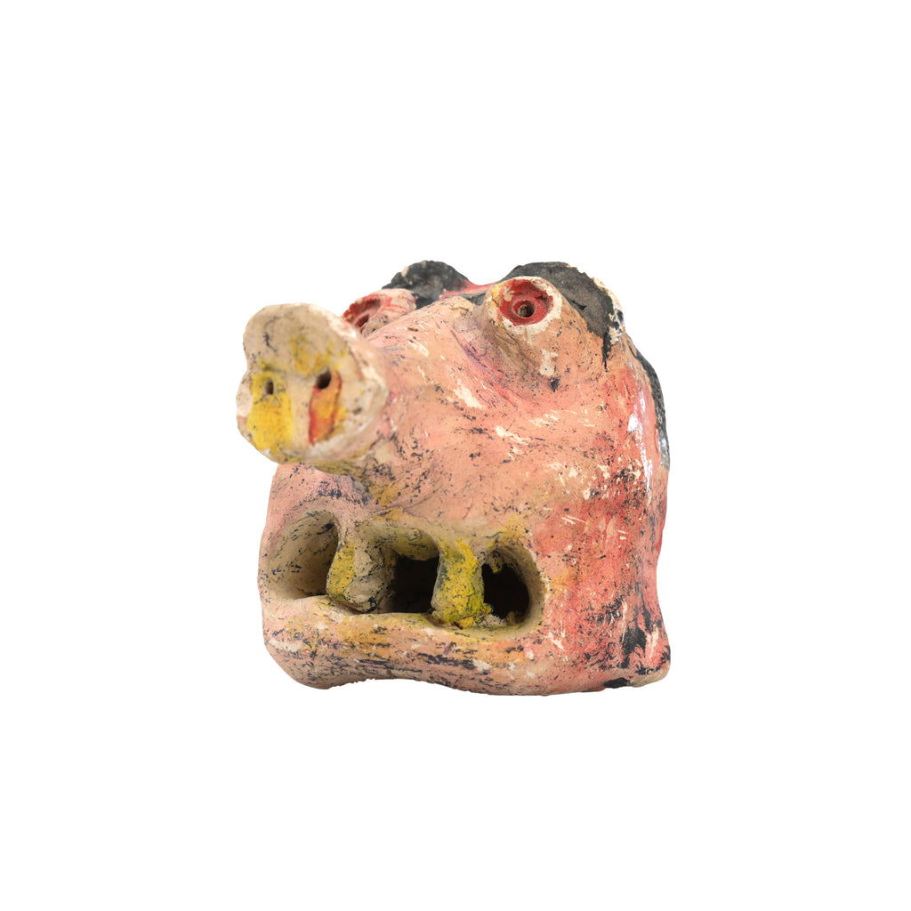 Small Scary Pink Pig Head Sculpture