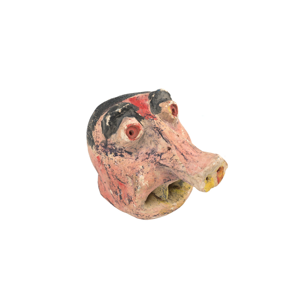 Small Scary Pink Pig Head Sculpture