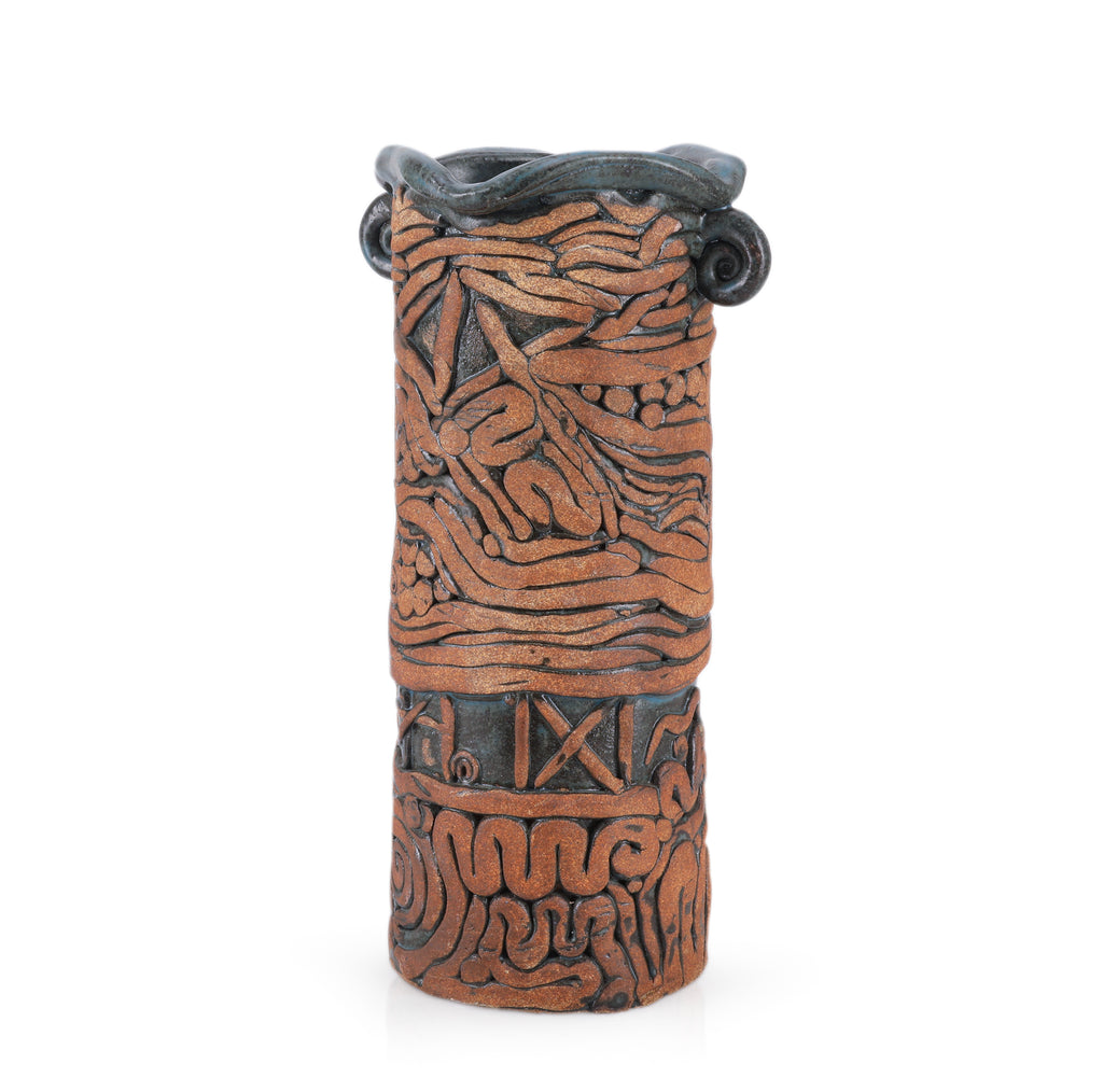 Blue & Bronze Ornate Ceramic Vase (A+D)
