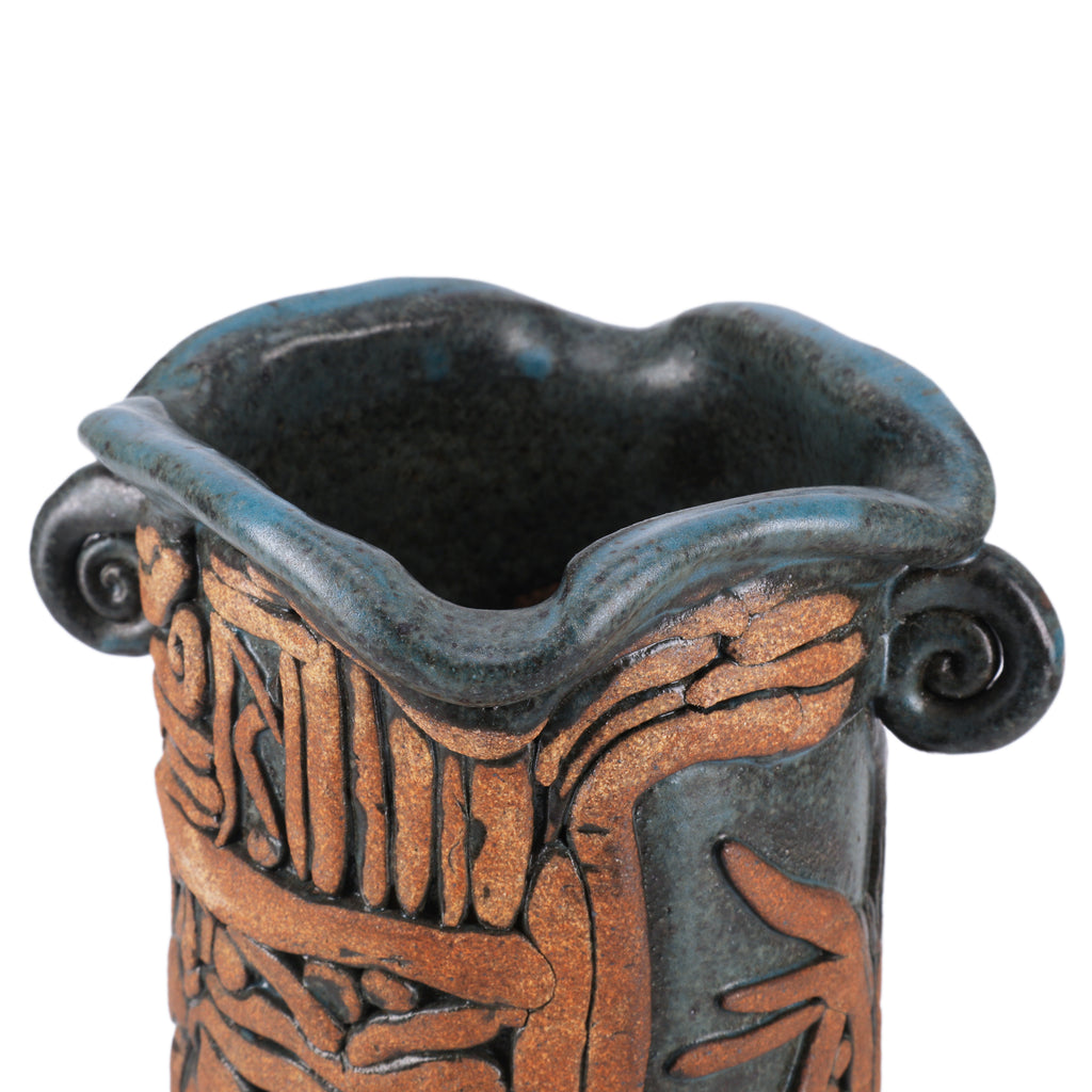 Blue & Bronze Ornate Ceramic Vase (A+D)