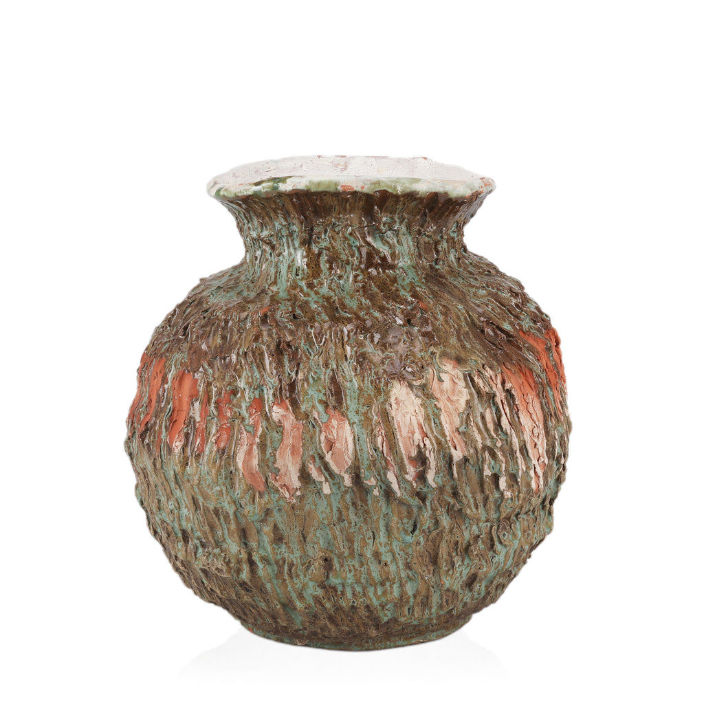 Brown / Teal Ceramic Vase with Orange Detail (A+D)