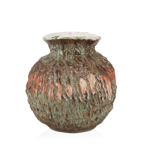Brown / Teal Ceramic Vase with Orange Detail (A+D)