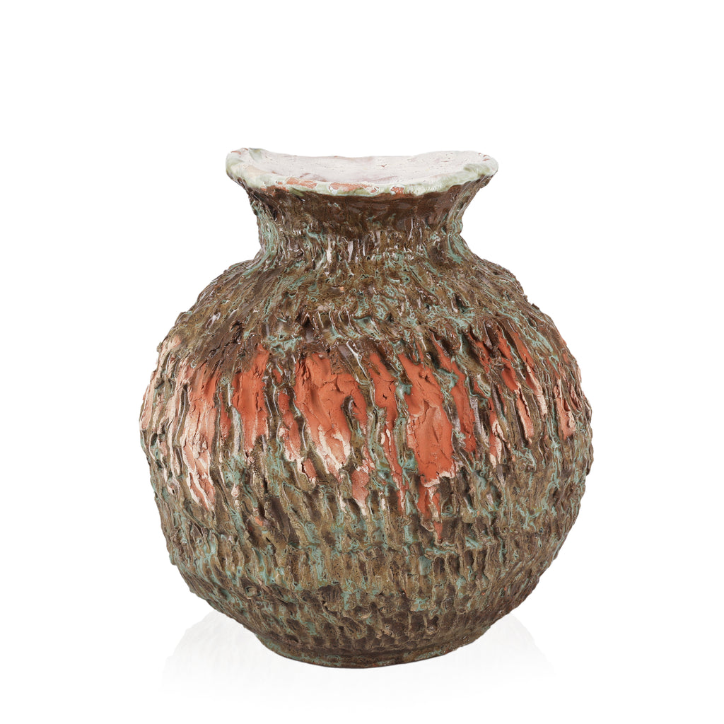 Brown / Teal Ceramic Vase with Orange Detail (A+D)