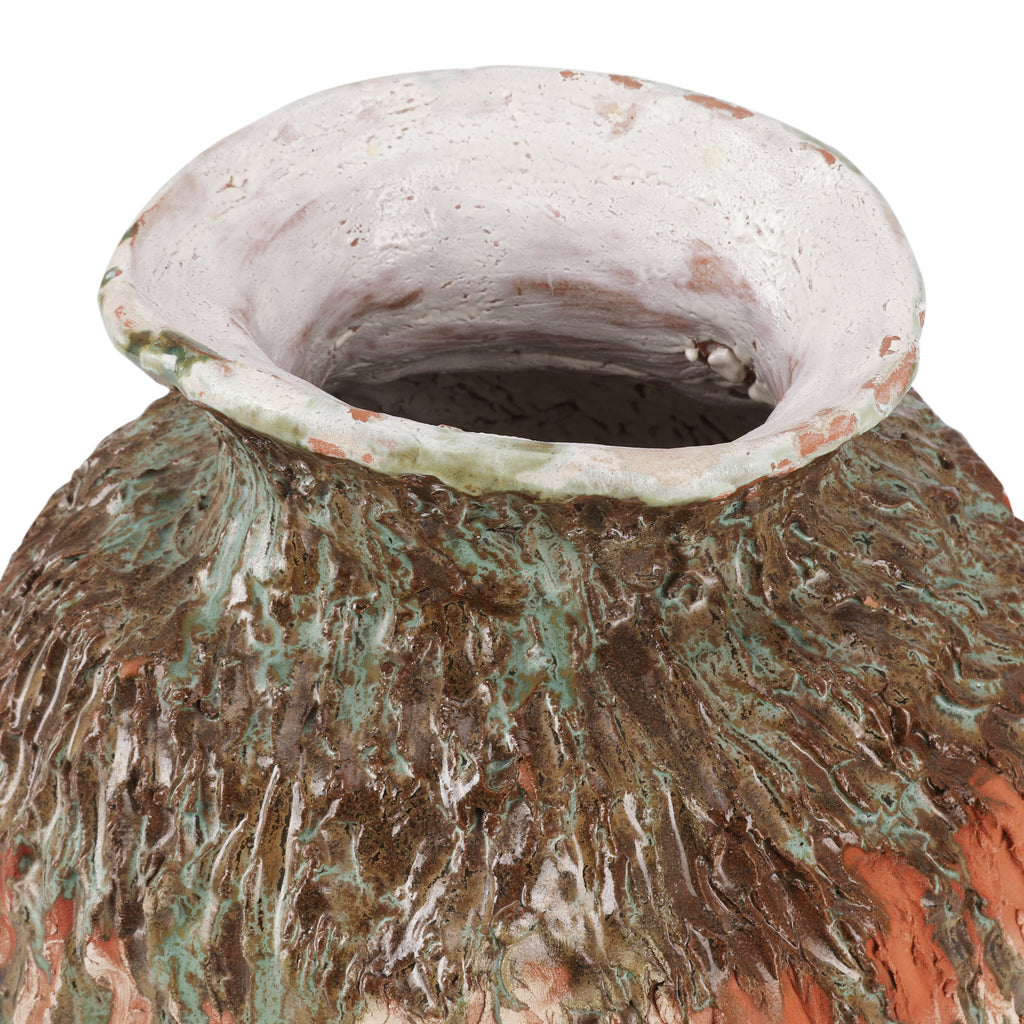 Brown / Teal Ceramic Vase with Orange Detail (A+D)