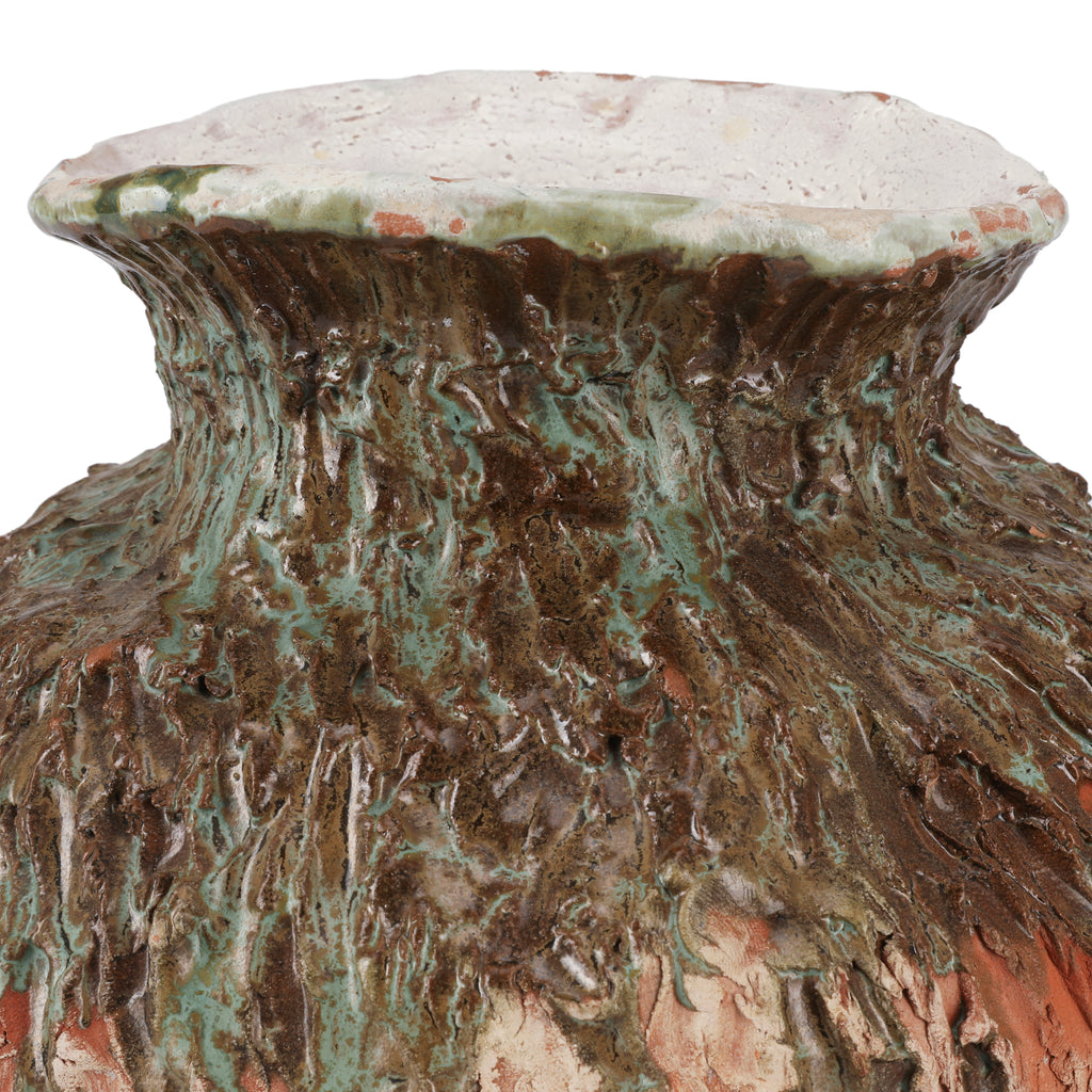 Brown / Teal Ceramic Vase with Orange Detail (A+D)