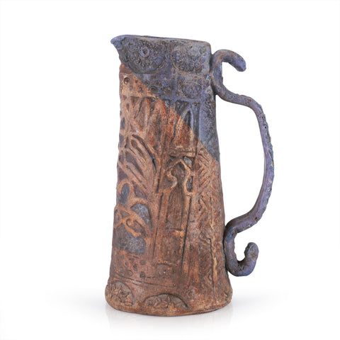 Purple and Rust Ornate Ceramic Pitcher