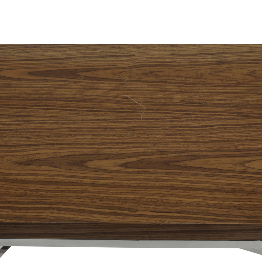Wood Top Geometric Chrome Console