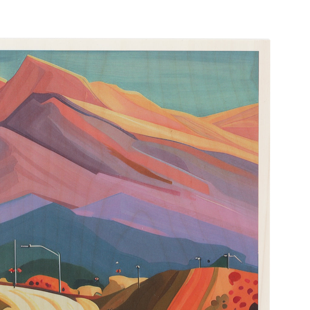 1341 (A+D) LA Freeway Orchard Purple Mountains, direct print on wood.