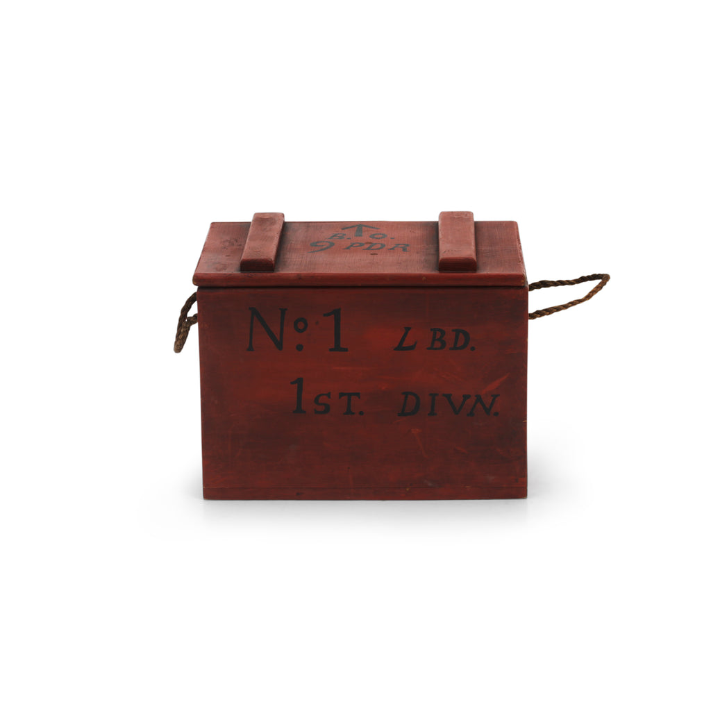 Dark Red Wooden Crate w/ Rope Handles