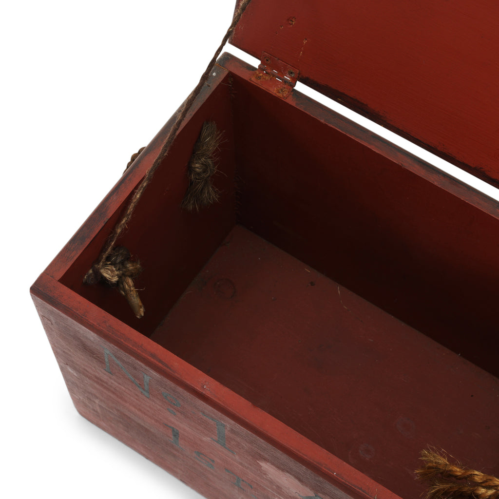 Dark Red Wooden Crate w/ Rope Handles