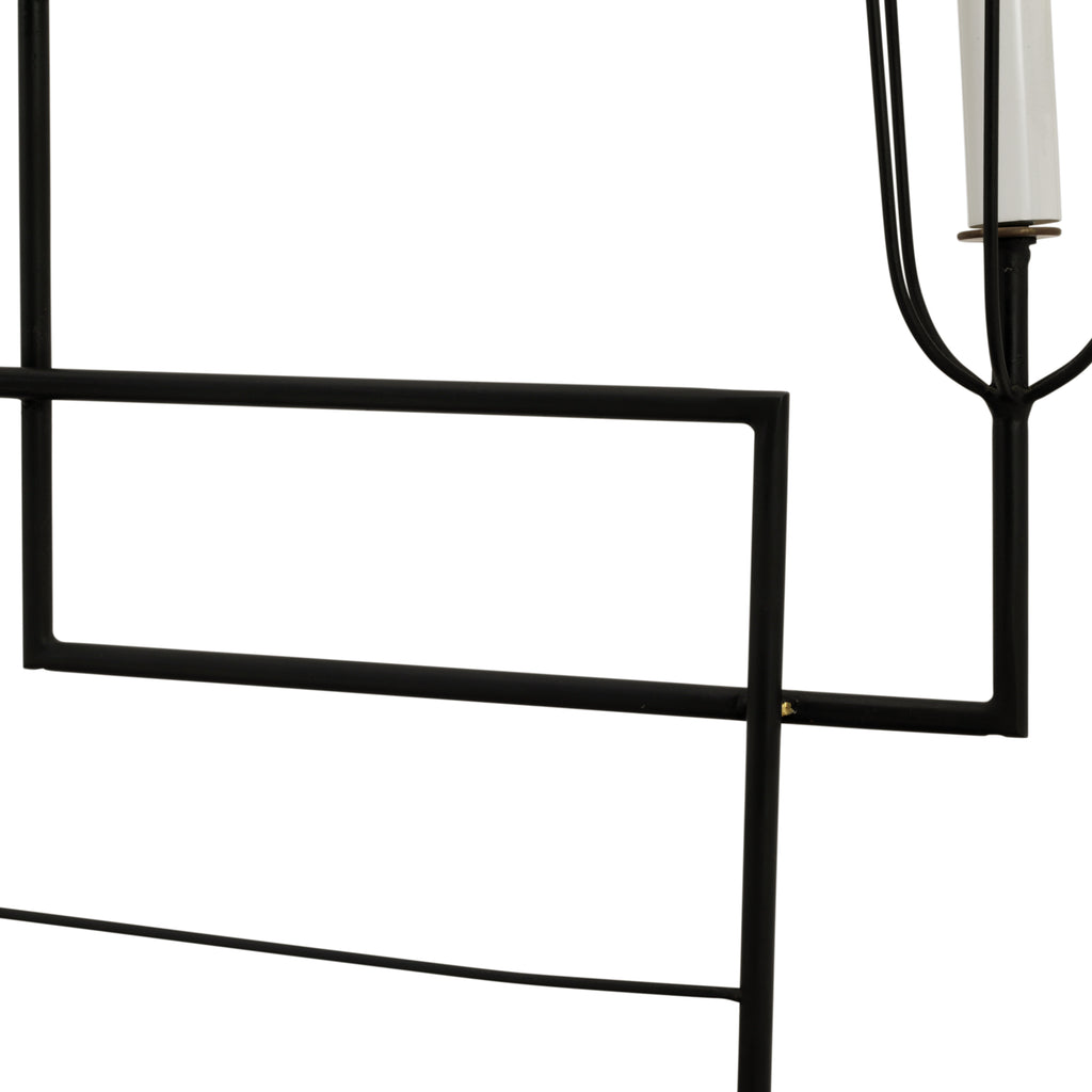 Black Metal Double Floor Lamp w/ Wood Shelf
