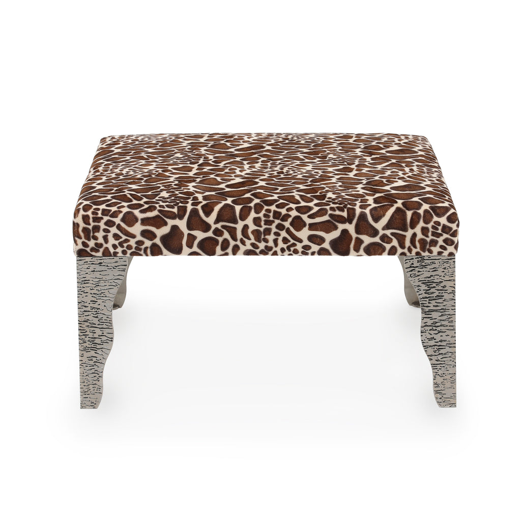 Giraffe Print & Silver Base Ottoman