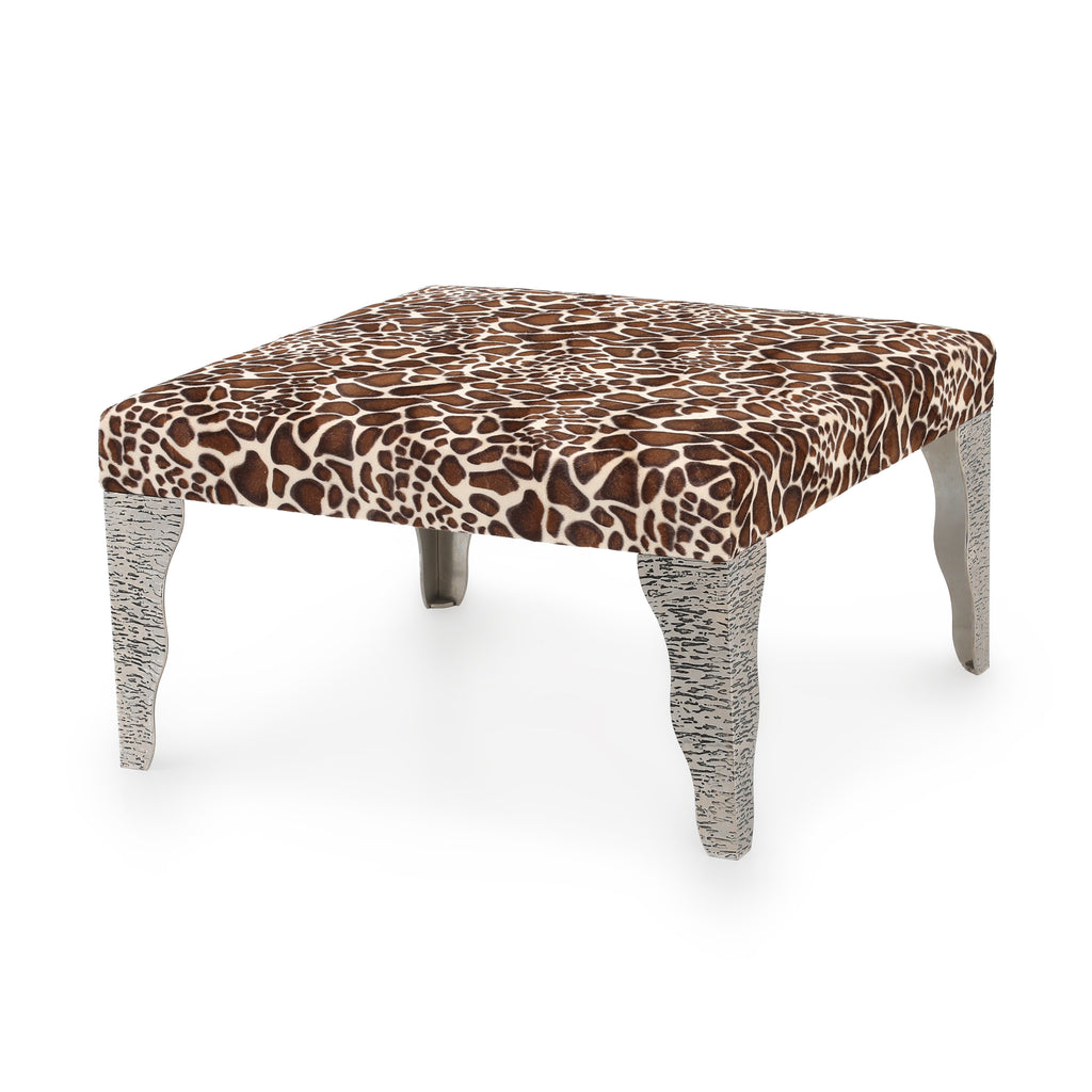 Giraffe Print & Silver Base Ottoman